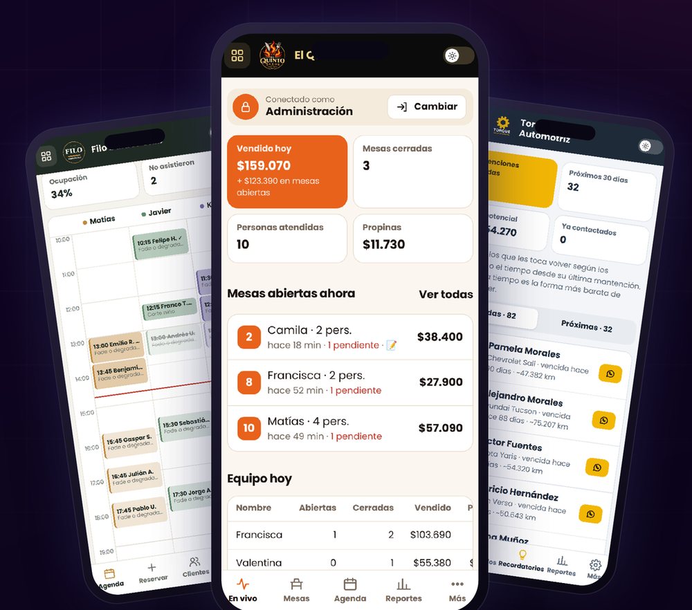 Apps de gestión de iMarcaTec Mktg en el celular: pedidos, agenda y reportes